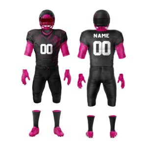 Custom Football Uniform in black and pink with personalized player name and number