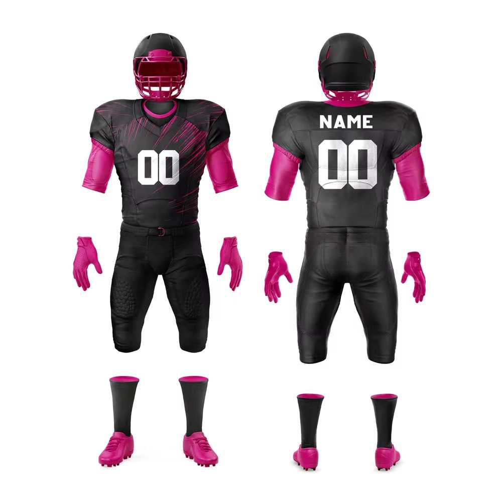 PR-502 (2) Custom Football Uniform in black and pink with personalized player name and number
