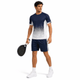 Men's pickleball uniform navy white gradient shirt and shorts set