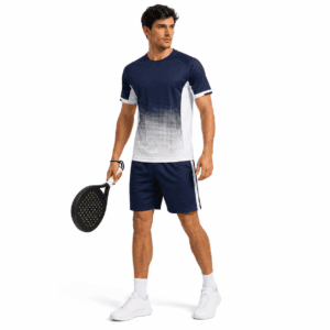 Men's pickleball uniform navy white gradient shirt and shorts set
